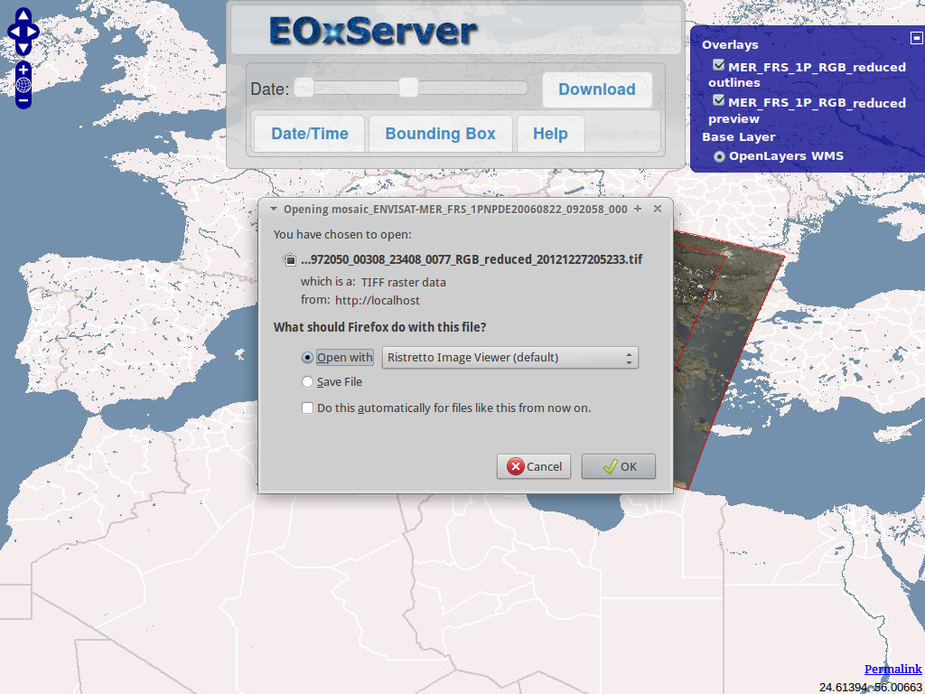 EOxServer demonstration embedded client download