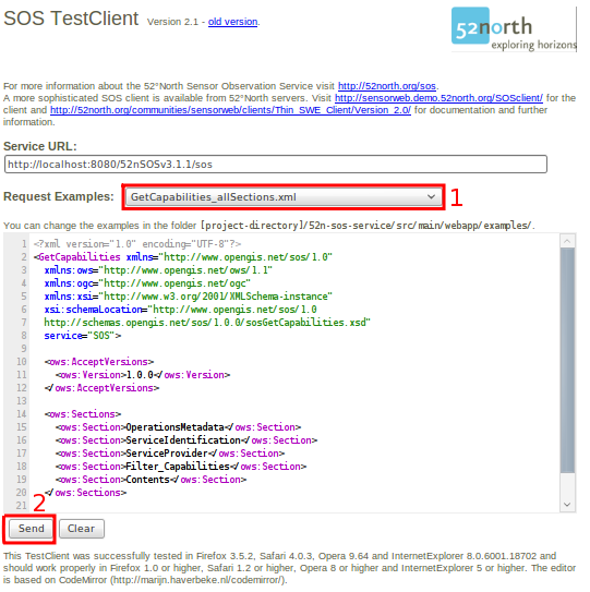 screenshot of sos test client