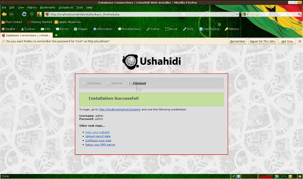 ushahidi installer finishes